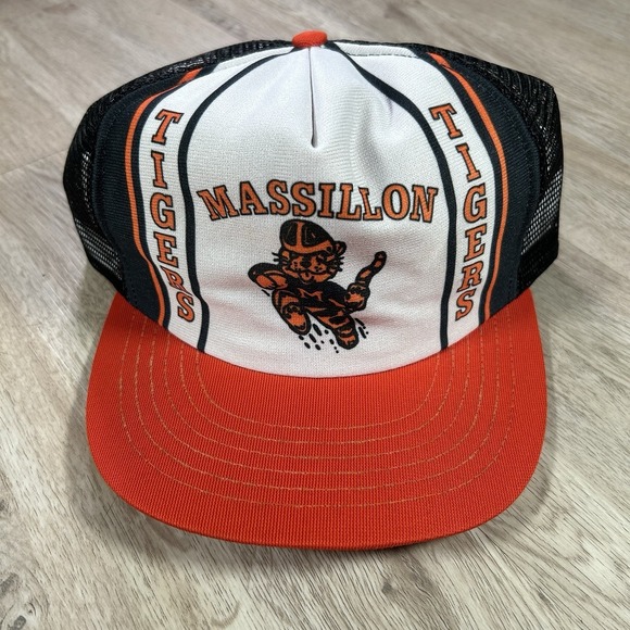 Snap-Back Other - VTG 90s Massillon Tigers Snapback Hat Black Orange White Trucker Cap Made in USA